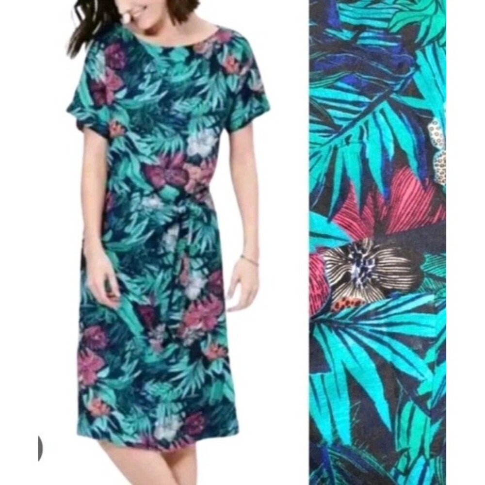 Ann Taylor Loft Linen Rayon Tropical Print Dress Medium Large